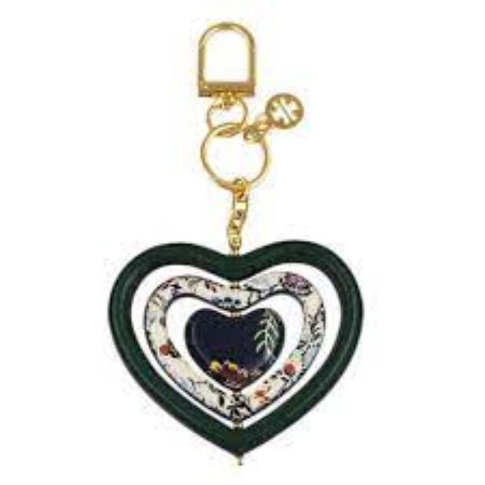 Tory Burch Green Heart Spinner Keychain